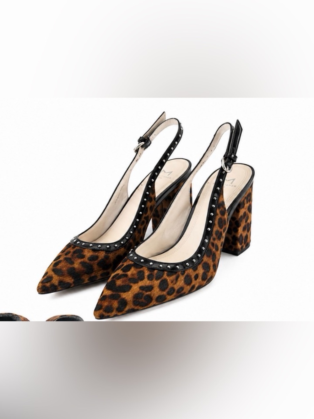 Marc Fisher LTD Leopard Print Studded Pointed Toe Slingback Heels